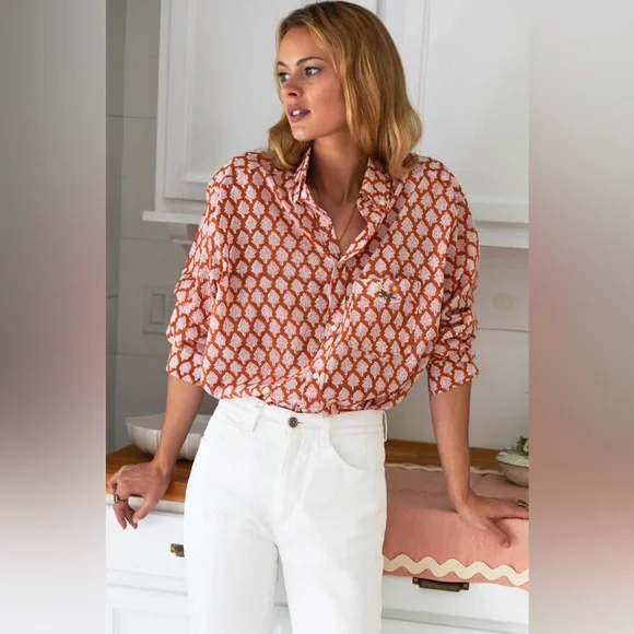 Emerson Fry Orange and White Patterned Blouse - Picture 8 of 16